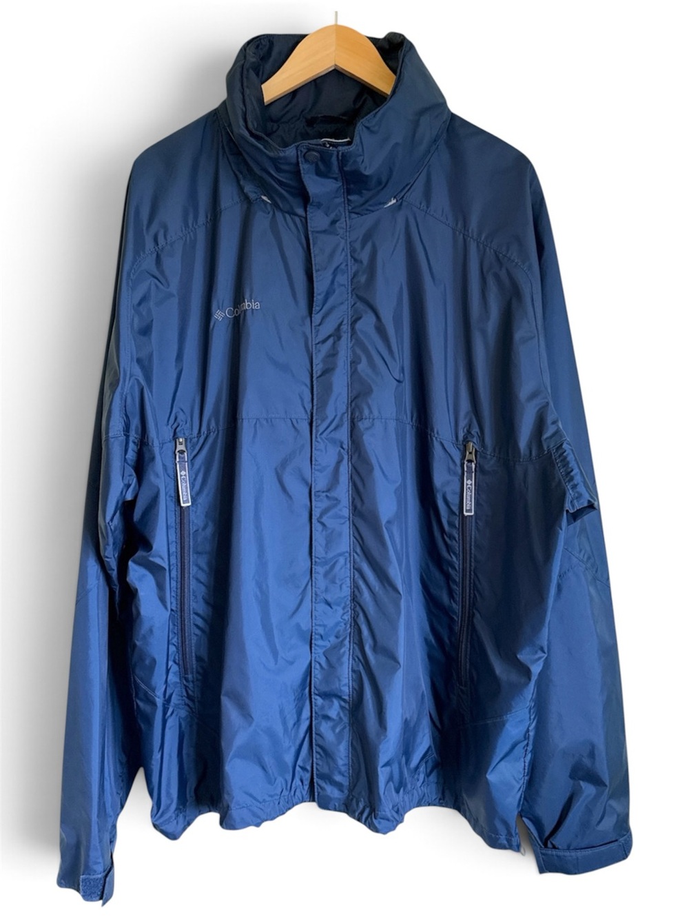 Columbia Sportswear Mesh Lined Windbreaker Jacket Stowaway Hood Navy Blue XXL